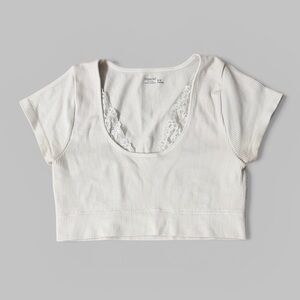 Aerie Superchill White Ribbed Short-Sleeve Crop Top